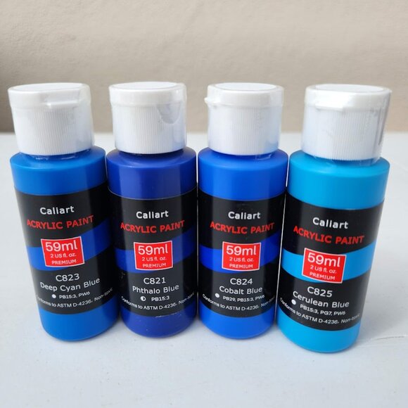 NEW 4 Caliart Acrylic Paint Set Blue Blues colors 59ml, 2oz each Art Craft Paint - Picture 2 of 8